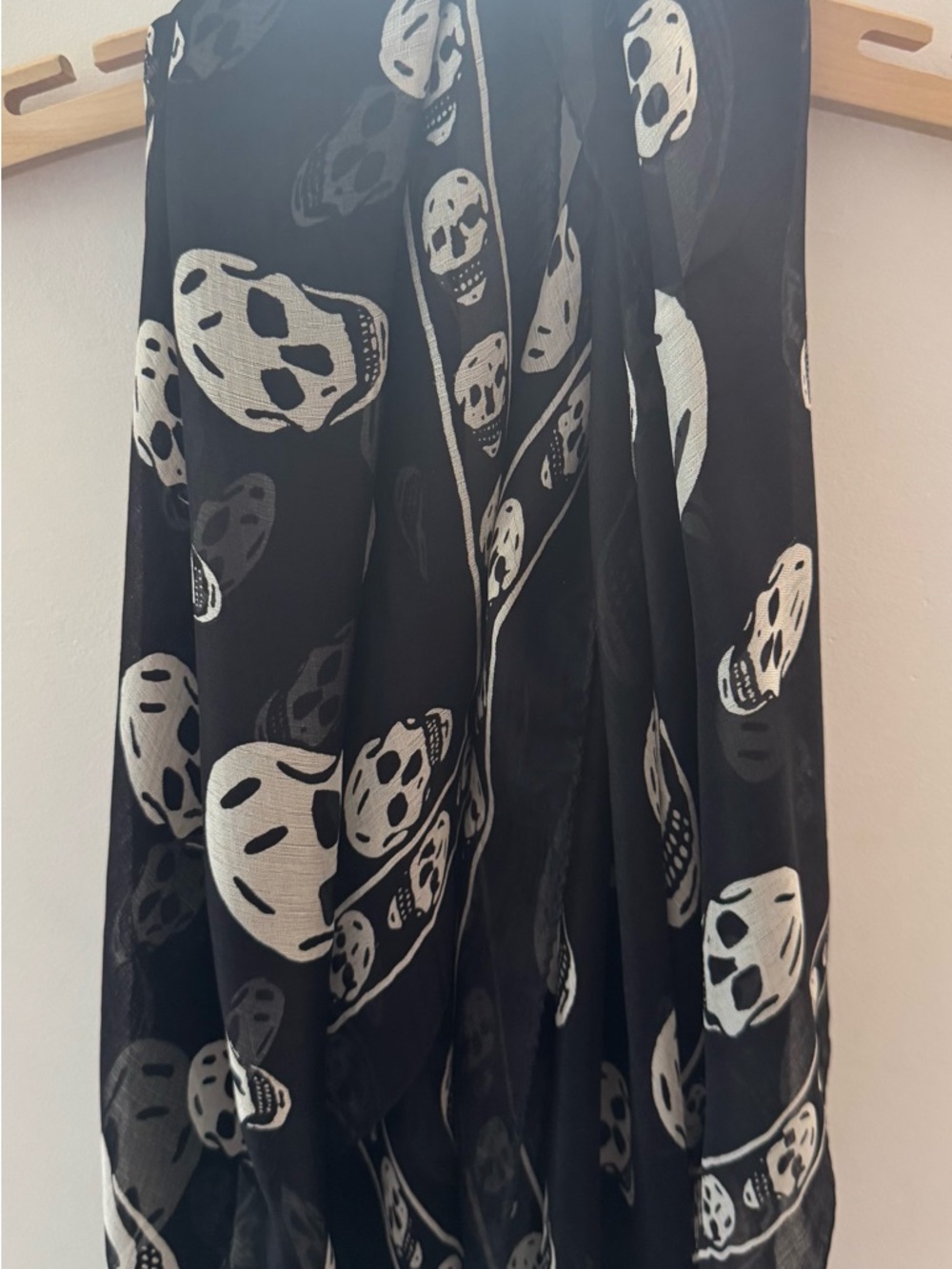 Alexander McQueen Black & White Skull Print Silk Scarf